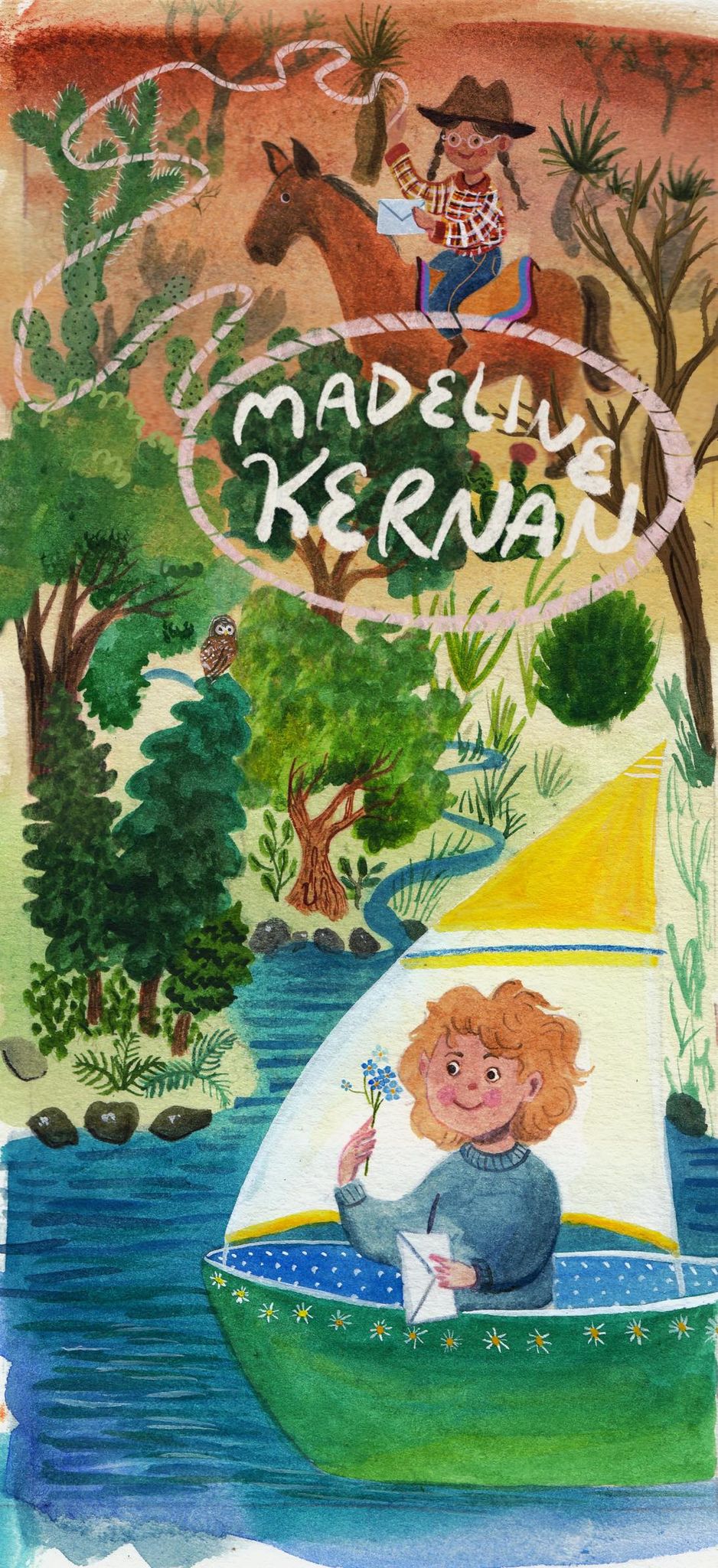 Sailboat and cowgirl illustration